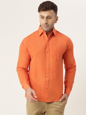 KLOSET BY RIAG Men Solid Casual Orange Shirt