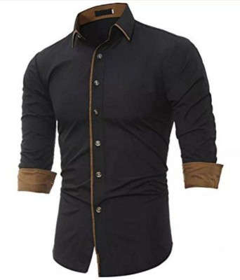 VTEXX Men Solid Casual Black Shirt