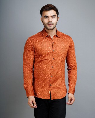 Apuesto Men Checkered Casual Orange Shirt