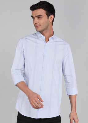 PETER ENGLAND Men Striped Casual Blue Shirt