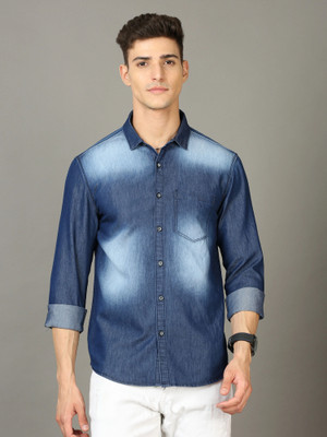 SMILE STONE Men Washed Casual Dark Blue, Light Blue Shirt
