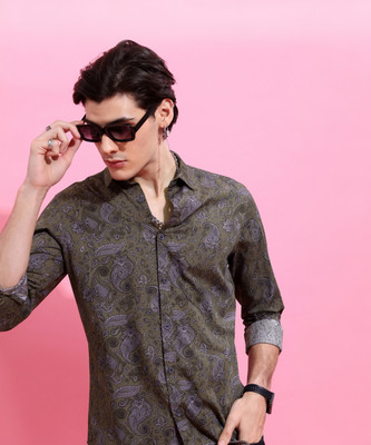 HIGHLANDER Men Printed Casual Light Green Shirt
