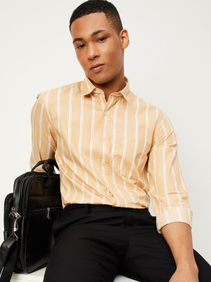 MAX Men Striped Formal Yellow Shirt