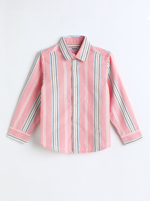 milou Boys Striped Casual Pink Shirt