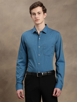 TURTLE Men Solid Formal Blue Shirt