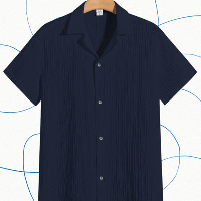 Jenil Fashion Men Solid Casual Dark Blue Shirt