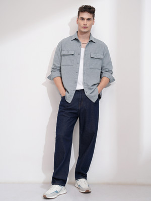 HIGHLANDER Men Self Design Casual Grey Shirt
