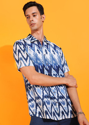 Yash Gallery Men Printed Casual Blue Shirt