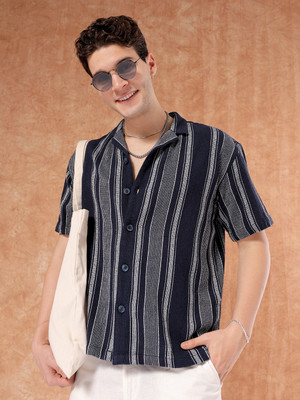 The Indian Garage Co. Men Striped Beach Wear Dark Blue Shirt