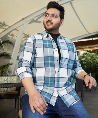 Instafab Plus Men Checkered Casual Blue Shirt
