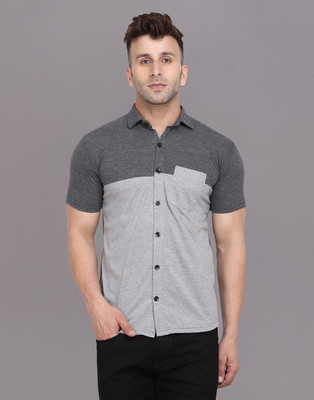 tfurnish Men Color Block Casual Silver, Grey Shirt