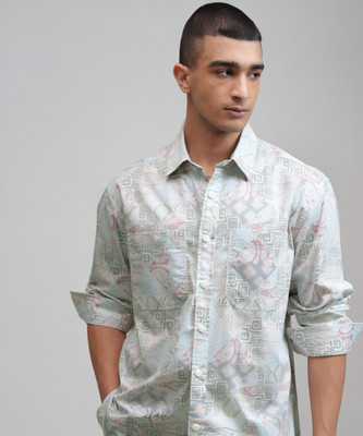 HIGHLANDER Men Printed Casual Light Blue Shirt