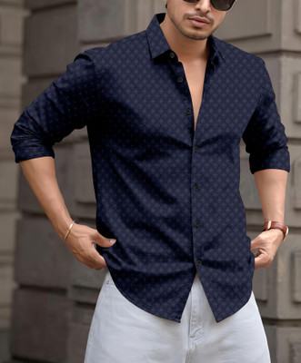 SPOQUE Men Printed Casual Dark Blue Shirt
