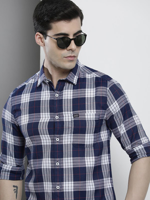 The Indian Garage Co. Men Checkered Casual Dark Blue Shirt