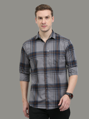 AIDAN PAUL Men Checkered Casual Grey Shirt