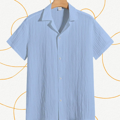 A Dearise Trend Men Self Design Casual Light Blue Shirt