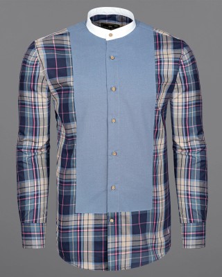 french crown Men Checkered Casual Blue Shirt