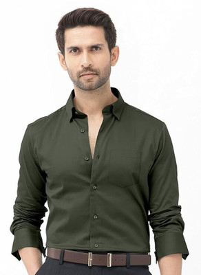 Style Grove Men Solid Casual Green Shirt