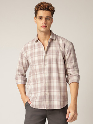 DENNISON Men Checkered Casual Purple, White Shirt