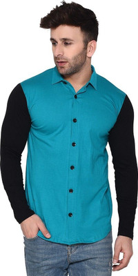 tfurnish Men Color Block Casual Blue Shirt