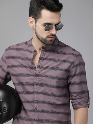 Roadster Men Striped Casual Purple Shirt