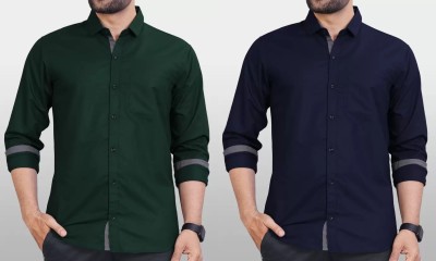 ANP BHIRIKA Men Solid Casual Dark Green, Dark Blue Shirt(Pack of 2)