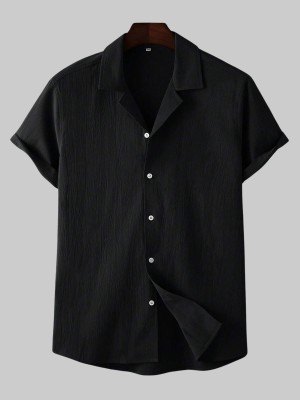 KHANJAN FASHION Men Self Design Casual Black Shirt