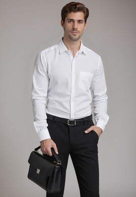 MAENVOG Men Solid Formal White Shirt