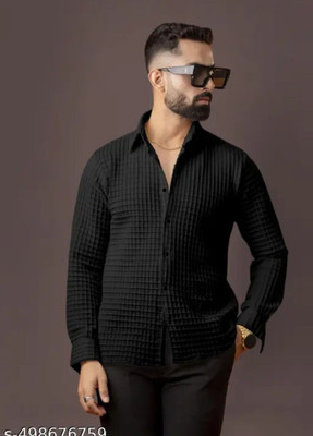 Radiance Creations Men Solid Casual Black Shirt