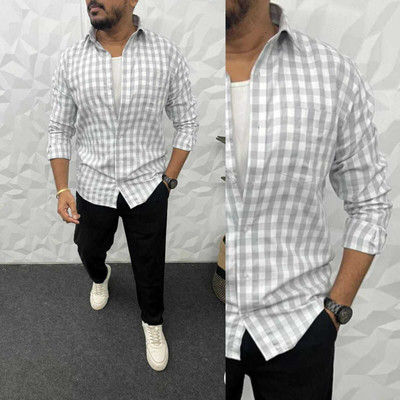 DISHANK CREATION Men Printed Casual White, Grey Shirt