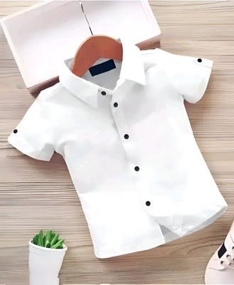 Uniquetrader Boys Solid Casual White Shirt