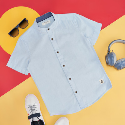 Pantaloons Junior Boys Solid Casual Light Blue Shirt