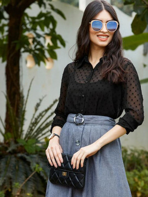Aaivan Women Self Design Festive Black Shirt