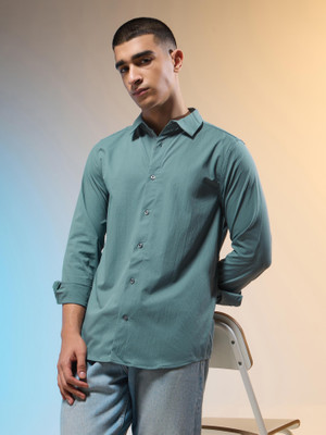 TECHNOSPORT Men Solid Casual Green Shirt