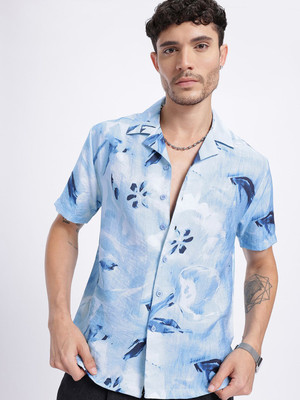 Glitchez Men Printed Casual Blue Shirt
