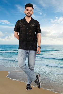 ISUEL FAB Men Self Design Casual Black Shirt