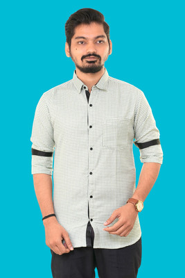PUBHIZA Men Checkered Casual Green Shirt