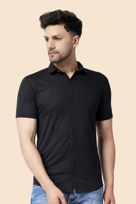 GEUM Men Solid Casual Black Shirt