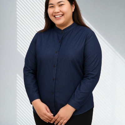 Wingzss Women Solid Casual Blue Shirt