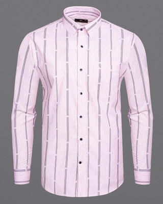 HOC Men Striped Formal Pink Shirt