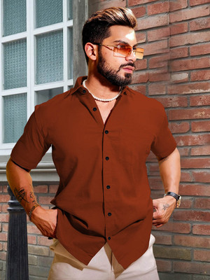 METRONAUT Men Solid Casual Brown Shirt