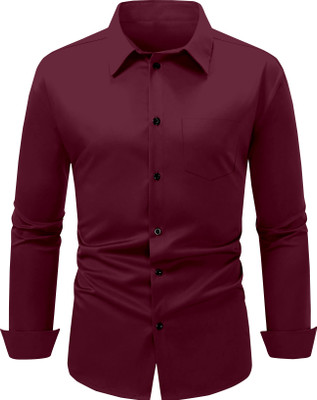 PRAIZY Men Solid Casual Maroon Shirt