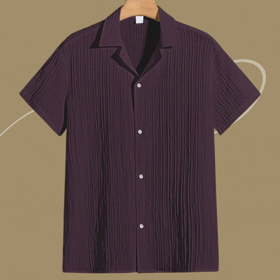 Looksky Men Self Design Casual Purple Shirt