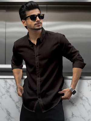 Yanthhi Men Solid Casual Purple Shirt