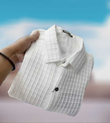 Manjubaa Enterprise Men Self Design Casual White Shirt