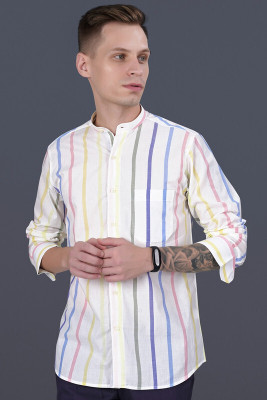 HOC Men Striped Casual Green Shirt