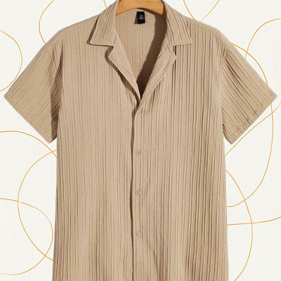 Jenil Fashion Men Self Design, Striped Casual Cream Shirt
