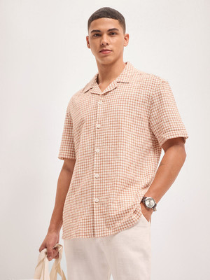 THE BEAR HOUSE Men Checkered Casual Brown Shirt