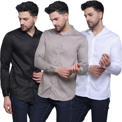 FILNECH Men Solid Casual Black, Grey, White Shirt(Pack of 3)