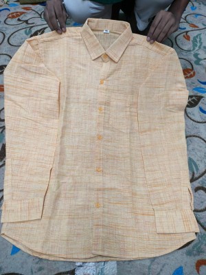 A A ENTERPRISES Men Self Design Casual Yellow Shirt